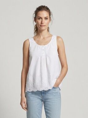 Marisa Christina Women's White Sleeveless Button-Front Eyelet Hem Blouse Size L